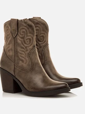botin tipo cowboy de mujer de tacón en color marrón chocolate